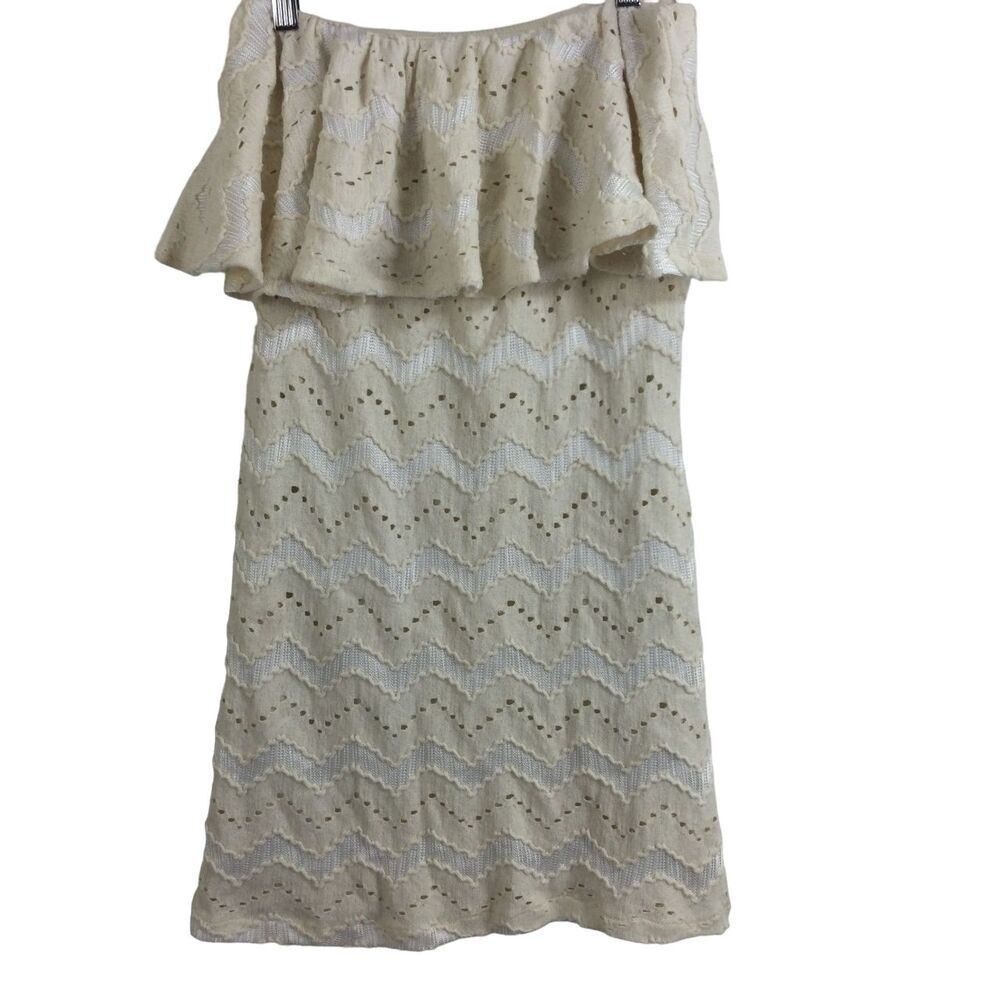 Judith March Womens Off Shoulder Strapless Sleeveless Dress Off White Chevron  M
